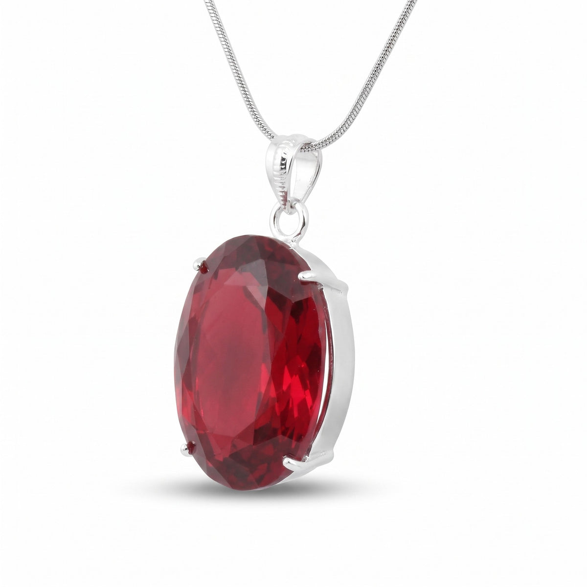 GEMHUB Red Topaz Oval 90 Ct lab-grown gemstone pendant side view (AI render)