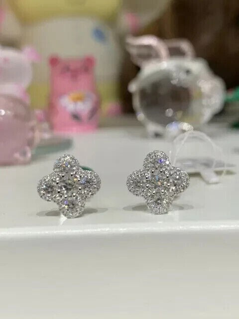 Round Natural GH/SI Diamond 0.40Ct Clover Stud Daily Wear Earring 14k White Gold - Image 2 - GEMHUB