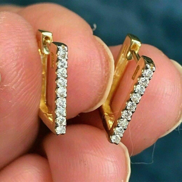 0.18Ct Round GH/SI Natural Diamond Square Hoop Earrings For Her 14k Yellow Gold - GEMHUB