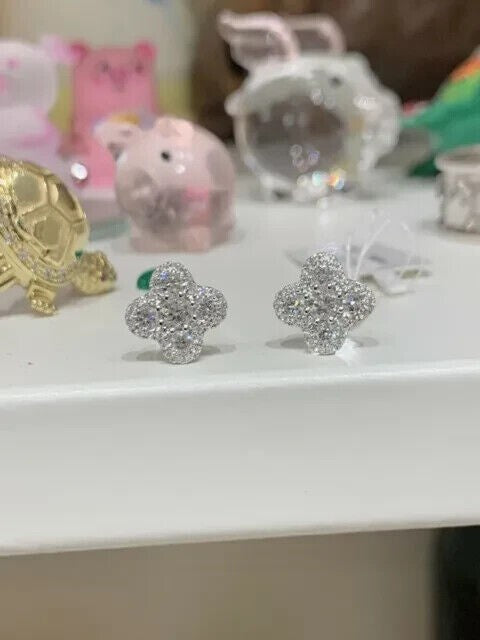 Round Natural GH/SI Diamond Clover Stud Daily Wear Earring 14k White Gold - Image 3 - GEMHUB