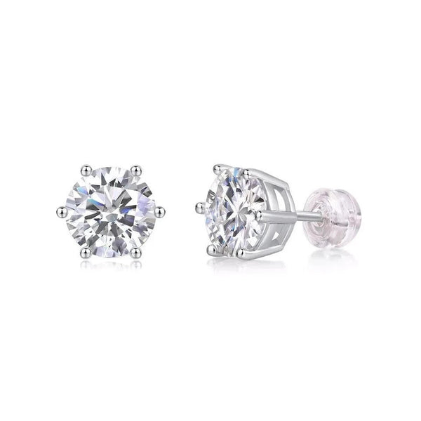Round Cut Natural Diamond Women's 6 Prong Set Stud Earrings 14k White Gold - Image 4 - GEMHUB