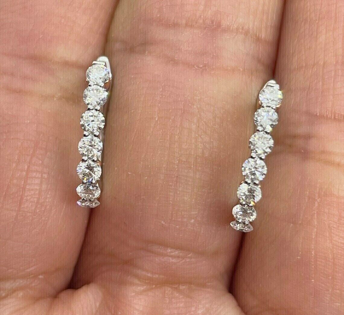1.00Ct Round Natural GH/SI Diamond Huggie Hoop Women's Earrings 14k White Gold - GEMHUB