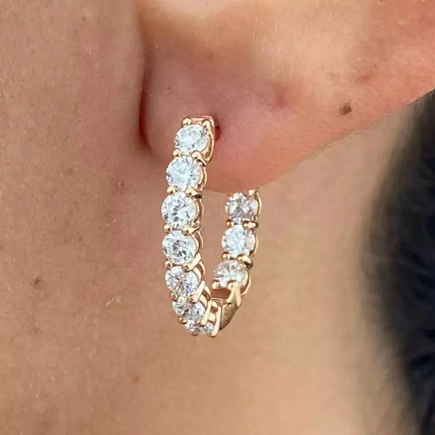 Certified Natural Diamond Hoop Women's Earrings For Engagement 14K Rose Gold - GEMHUB