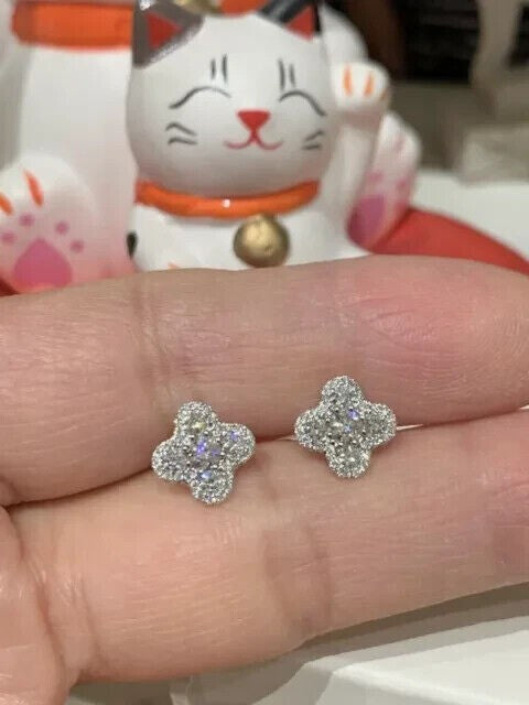 Round Natural GH/SI Diamond 0.40Ct Clover Stud Daily Wear Earring 14k White Gold - Image 6 - GEMHUB