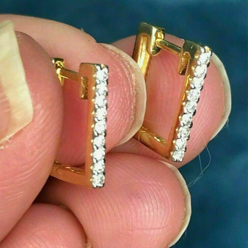 0.18Ct Round GH/SI Natural Diamond Square Hoop Earrings For Her 14k Yellow Gold - Image 3 - GEMHUB
