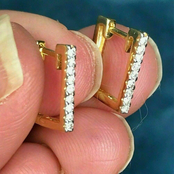 0.18Ct Round GH/SI Natural Diamond Square Hoop Earrings For Her 14k Yellow Gold - Image 3 - GEMHUB