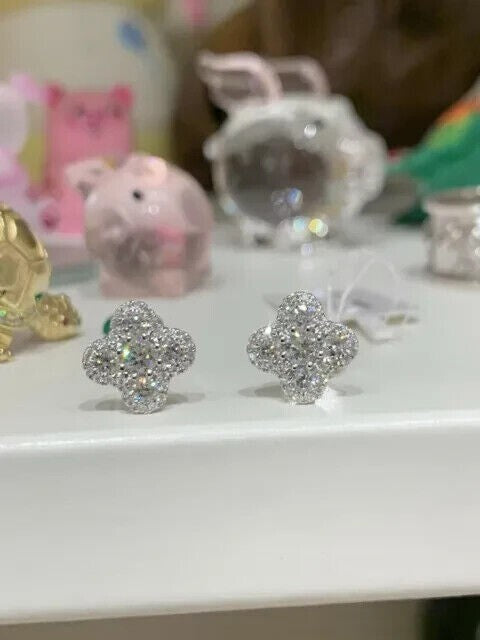 Round Natural GH/SI Diamond 0.40Ct Clover Stud Daily Wear Earring 14k White Gold - Image 4 - GEMHUB