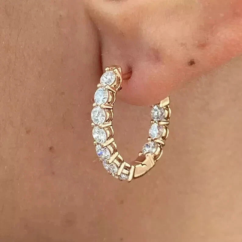 Certified Natural Diamond Hoop Women's Earrings For Engagement 14K Rose Gold - Image 5 - GEMHUB