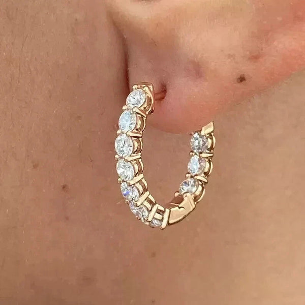 Certified Natural Diamond Hoop Women's Earrings For Engagement 14K Rose Gold - Image 5 - GEMHUB