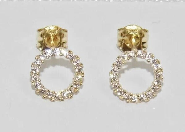 14k Yellow Gold Open Circle Round Natural Diamond Stud Women's Earrings For Home - Image 5 - GEMHUB