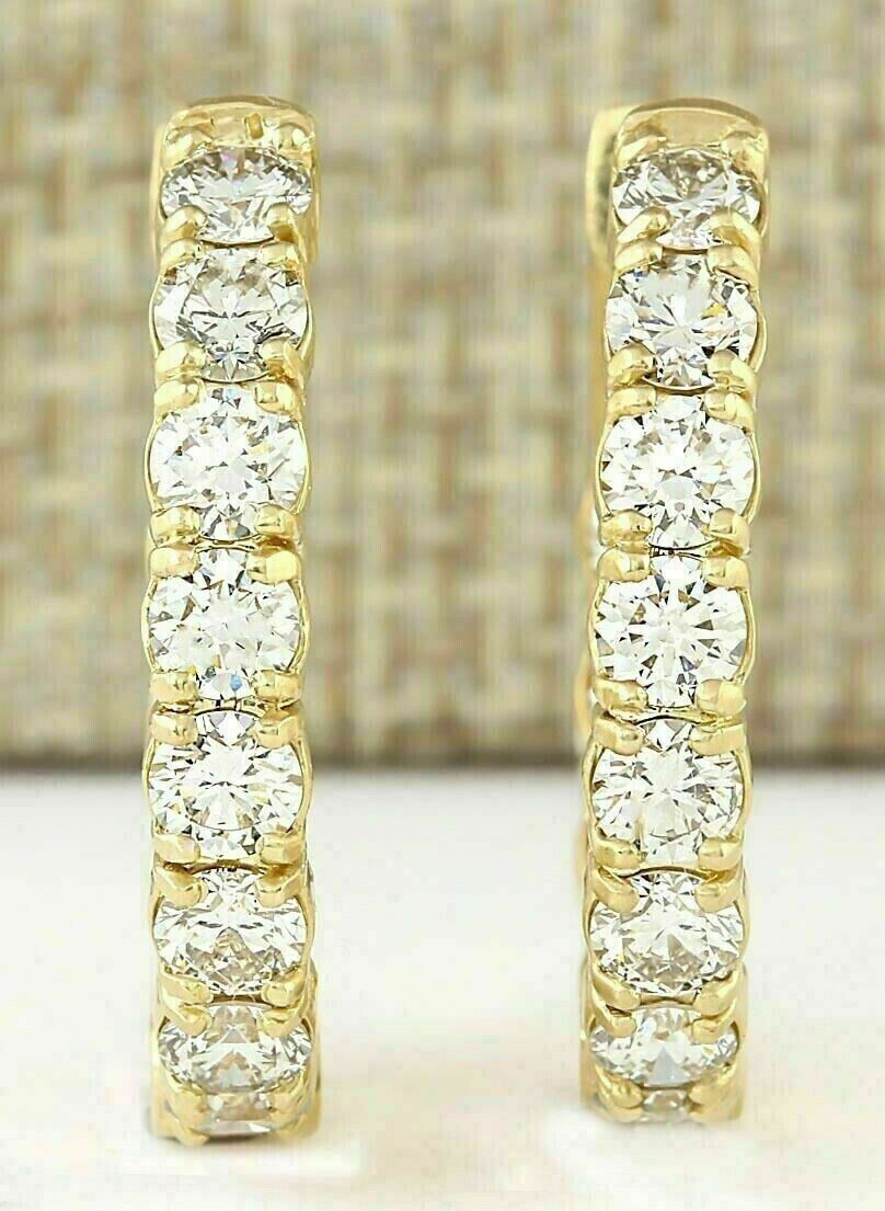 Large Round Natural Diamond Women's Hoop Inside-Outside Earrings 14K Yellow Gold - Image 3 - GEMHUB