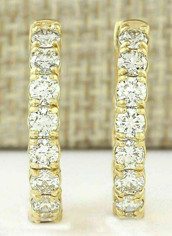 Large Round Natural Diamond Women's Hoop Inside-Outside Earrings 14K Yellow Gold - Image 3 - GEMHUB