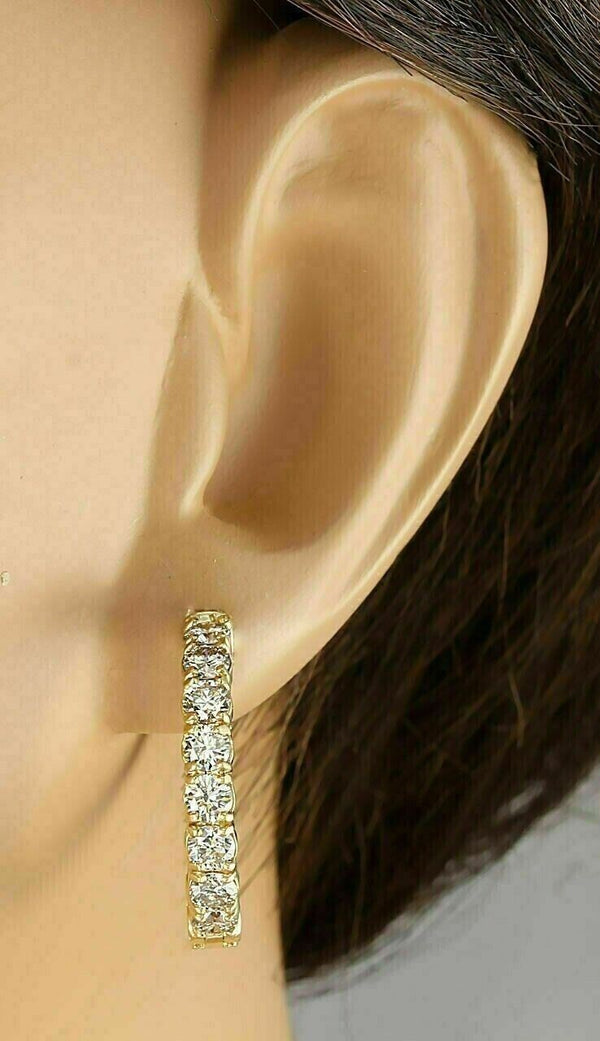 Large Round Natural Diamond Women's Hoop Inside-Outside Earrings 14K Yellow Gold - Image 7 - GEMHUB