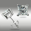 Screw Back Princess Shape Natural Diamond Stud Earrings 4-Prong 14k White Gold - GEMHUB