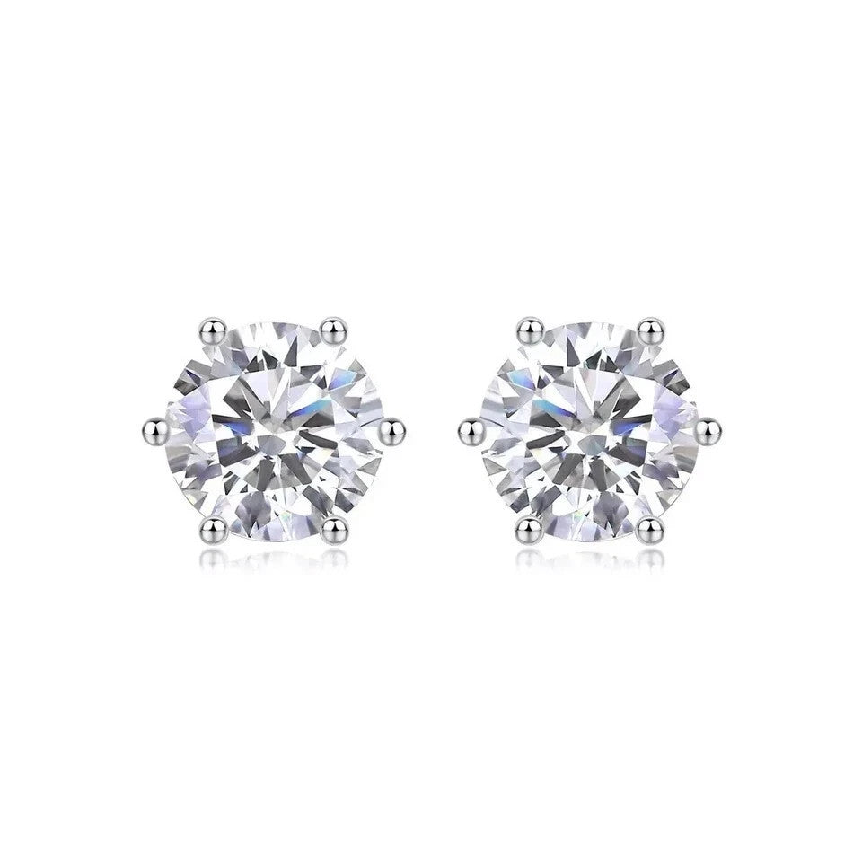 Round Cut Natural Diamond Women's 6 Prong Set Stud Earrings 14k White Gold - Image 2 - GEMHUB