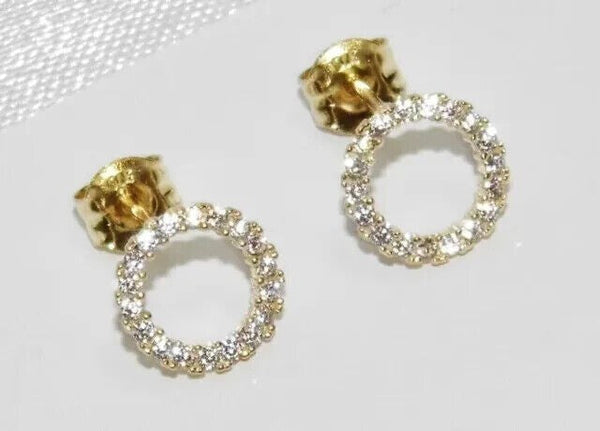 14k Yellow Gold Open Circle Round Natural Diamond Stud Women's Earrings For Home - Image 4 - GEMHUB