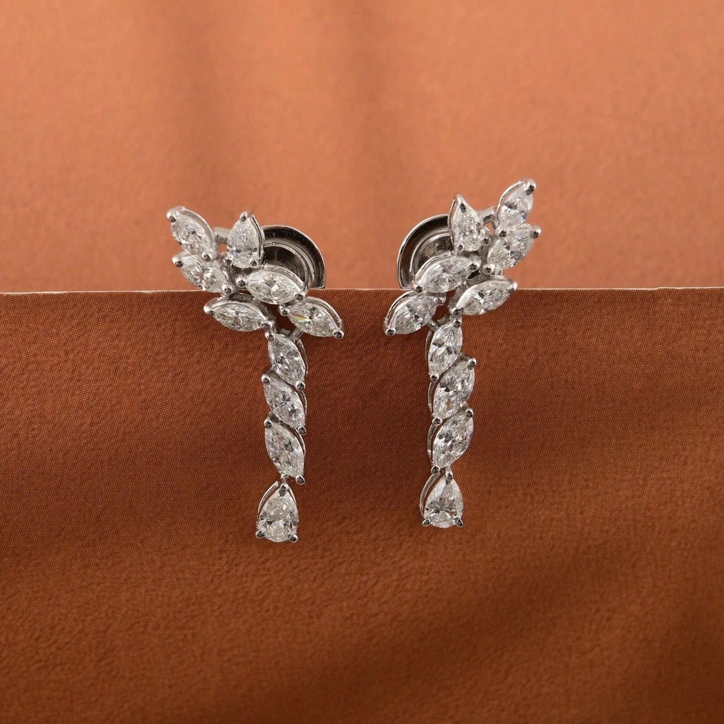 Marquise Cut Natural Certified Diamond Drop Dangel Earrings In 14k White Gold - GEMHUB