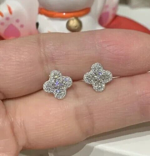 Round Natural GH/SI Diamond Clover Stud Daily Wear Earring 14k White Gold - GEMHUB