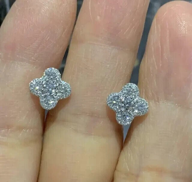 Round Natural GH/SI Diamond 0.40Ct Clover Stud Daily Wear Earring 14k White Gold - Image 5 - GEMHUB