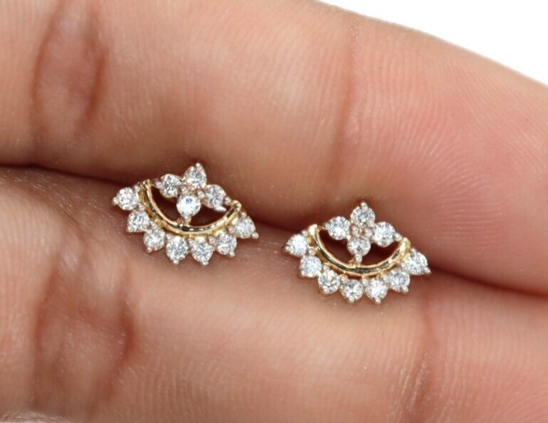 Fancy Women's proposal Gift Stud Natural Diamond Earrings 14k Gold GH SI Round - GEMHUB