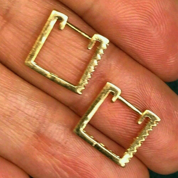 0.18Ct Round GH/SI Natural Diamond Square Hoop Earrings For Her 14k Yellow Gold - Image 8 - GEMHUB