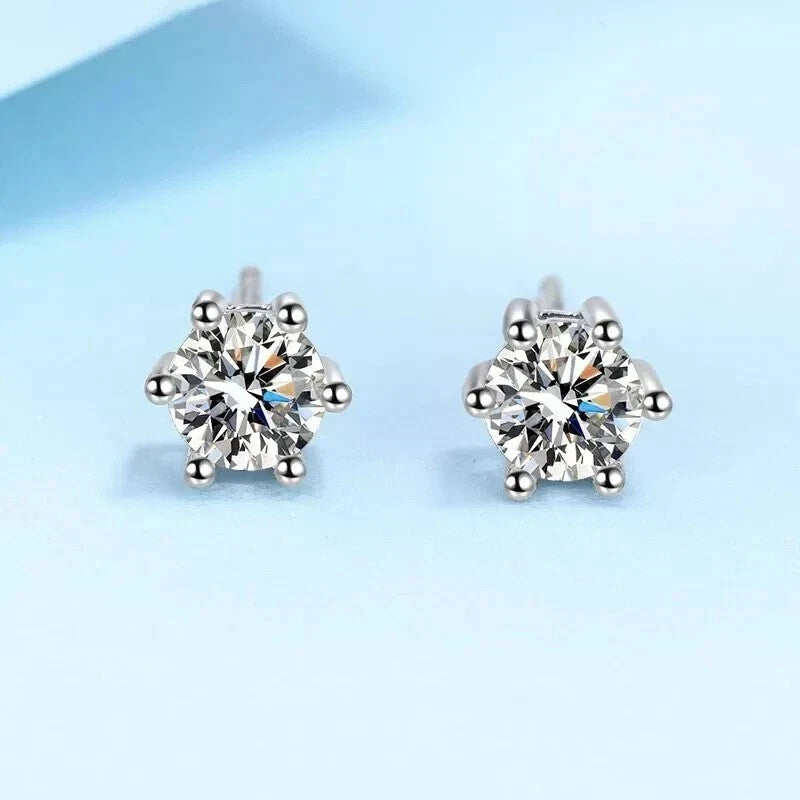 Round Cut Natural Diamond Women's 6 Prong Set Stud Earrings 14k White Gold - Image 5 - GEMHUB