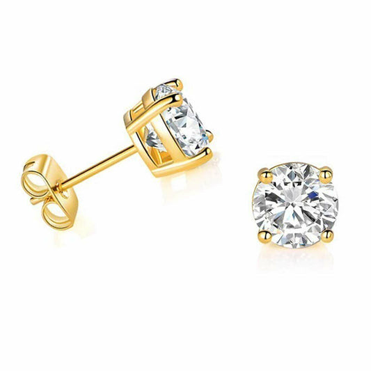 14k Real Gold Round Cut Natural Diamond Daily Wear Studs Women's Earrings - GEMHUB