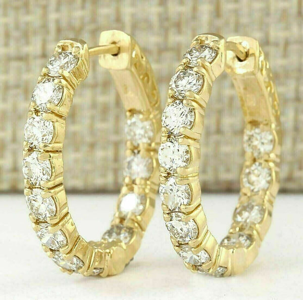 Large Round Natural Diamond Women's Hoop Inside-Outside Earrings 14K Yellow Gold - Image 6 - GEMHUB