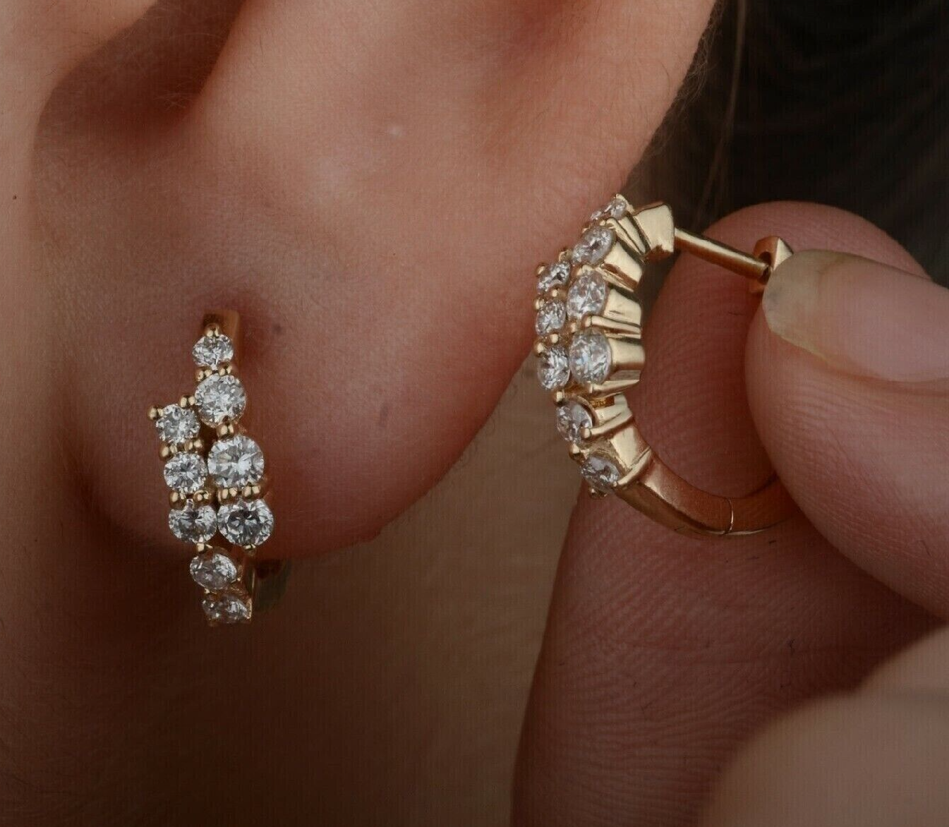 0.50Ct Round Natural GH/SI Diamond Hoop Women's Earrings Solid 14k Yellow Gold - GEMHUB