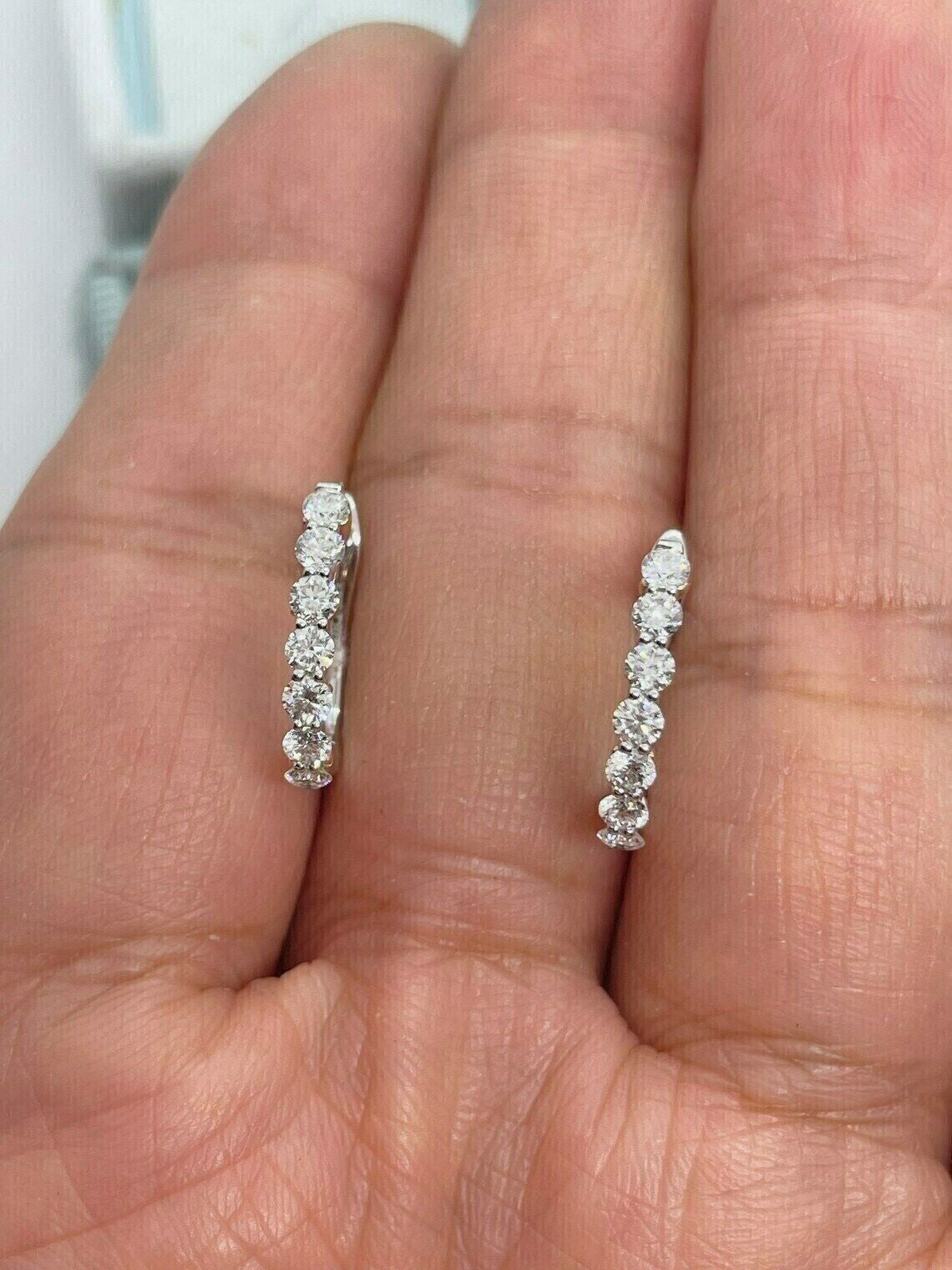 1.00Ct Round Natural GH/SI Diamond Huggie Hoop Women's Earrings 14k White Gold - Image 3 - GEMHUB
