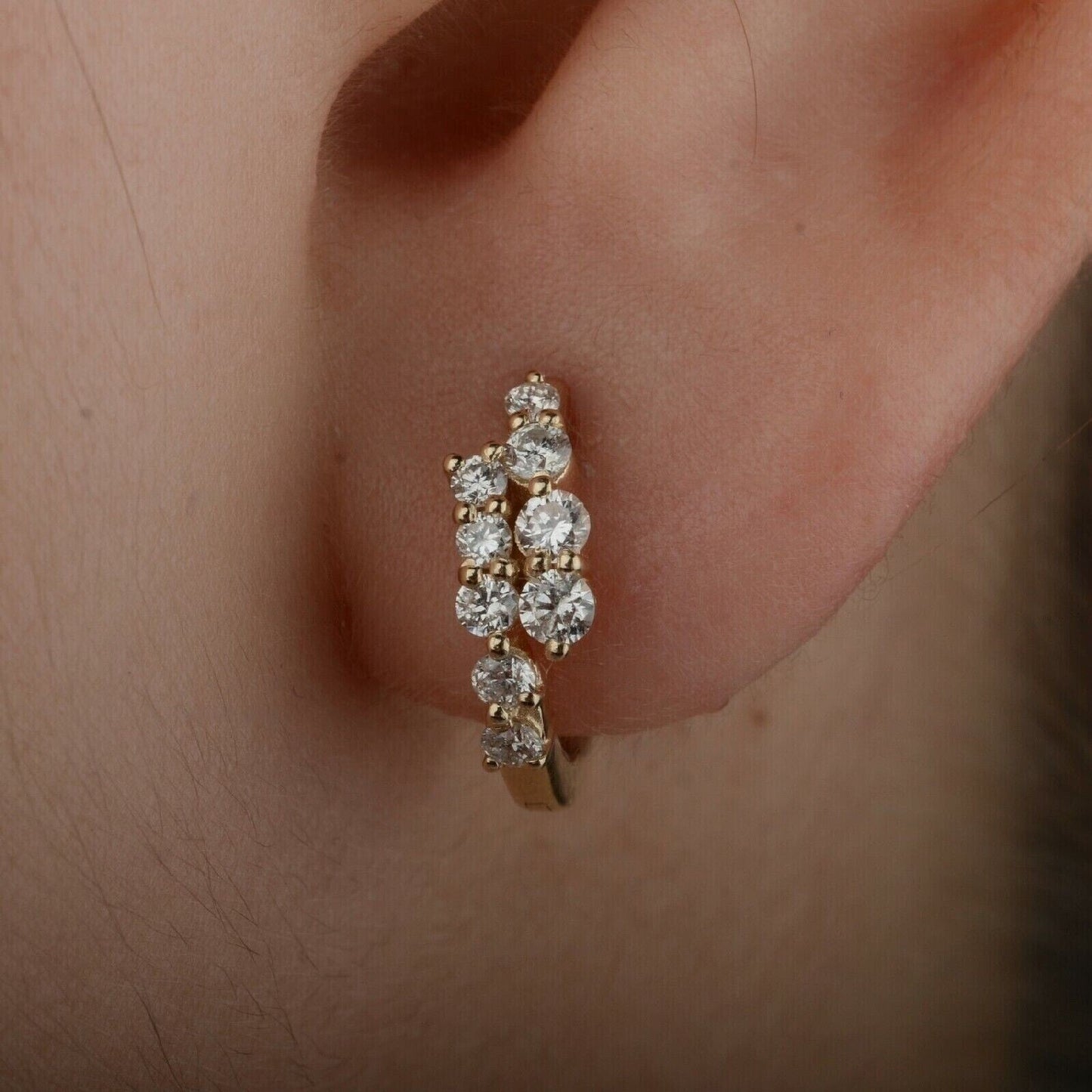 0.50Ct Round Natural GH/SI Diamond Hoop Women's Earrings Solid 14k Yellow Gold - Image 4 - GEMHUB