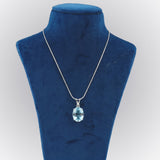 GEMHUB Sky Blue Aquamarine Oval 90 Ct lab-grown gemstone pendant on display bust (AI render)