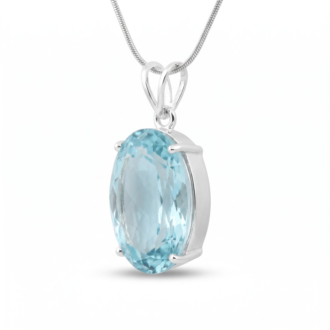 GEMHUB Sky Blue Aquamarine Oval 90 Ct lab-grown gemstone pendant side view (AI render)