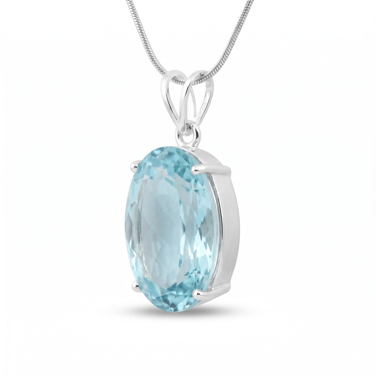 GEMHUB Sky Blue Aquamarine Oval 90 Ct lab-grown gemstone pendant side view (AI render)