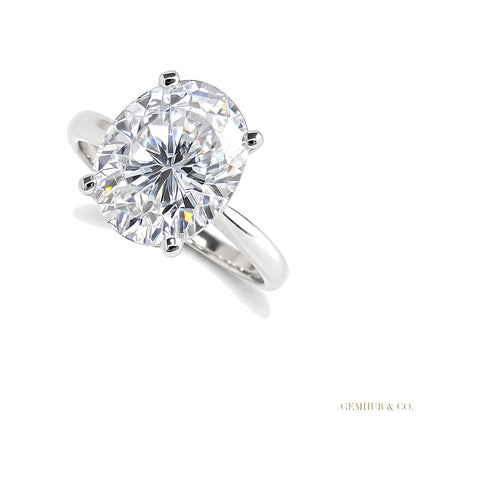 Solitaire 3.50 ct DEW Oval Cut White Moissanite in Engagement Ring 18K Gold Plated Verm 18K Gold Plated – white background main image