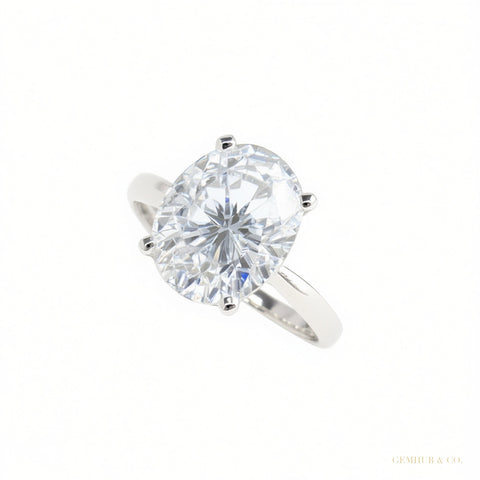 Solitaire 3.50 ct DEW Oval Cut White Moissanite in Engagement Ring 18K Gold Plated Verm 18K Gold Plated – white background main image