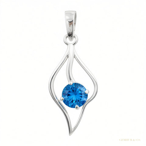 Stunning 1.40 ct DEW Certified Blue Moissanite Pendant In Gold Vermeil – white background main image