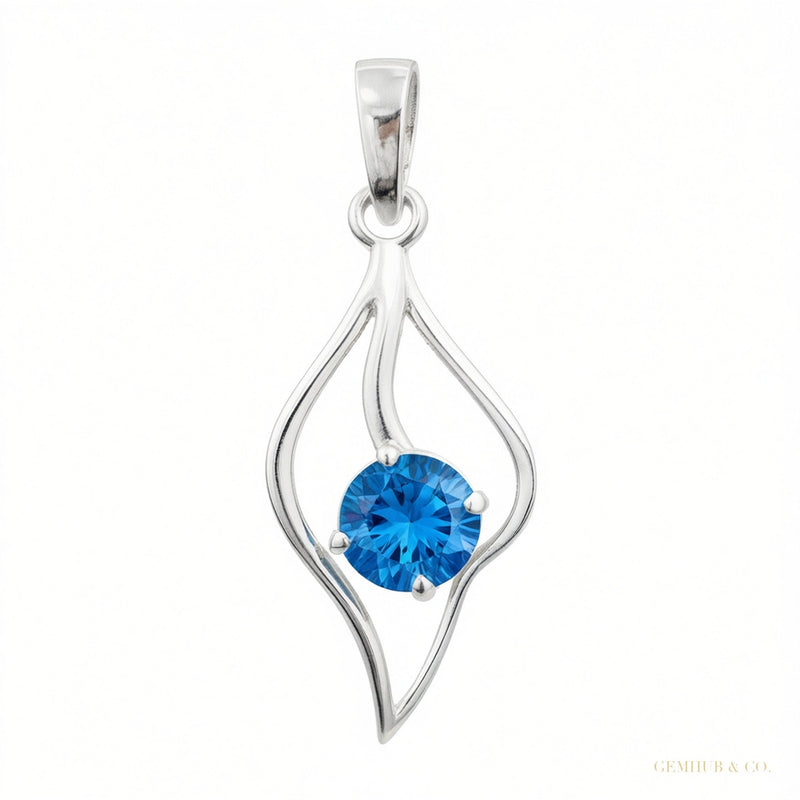 Stunning 1.40 ct DEW Certified Blue Moissanite Pendant In Gold Vermeil – white background main image