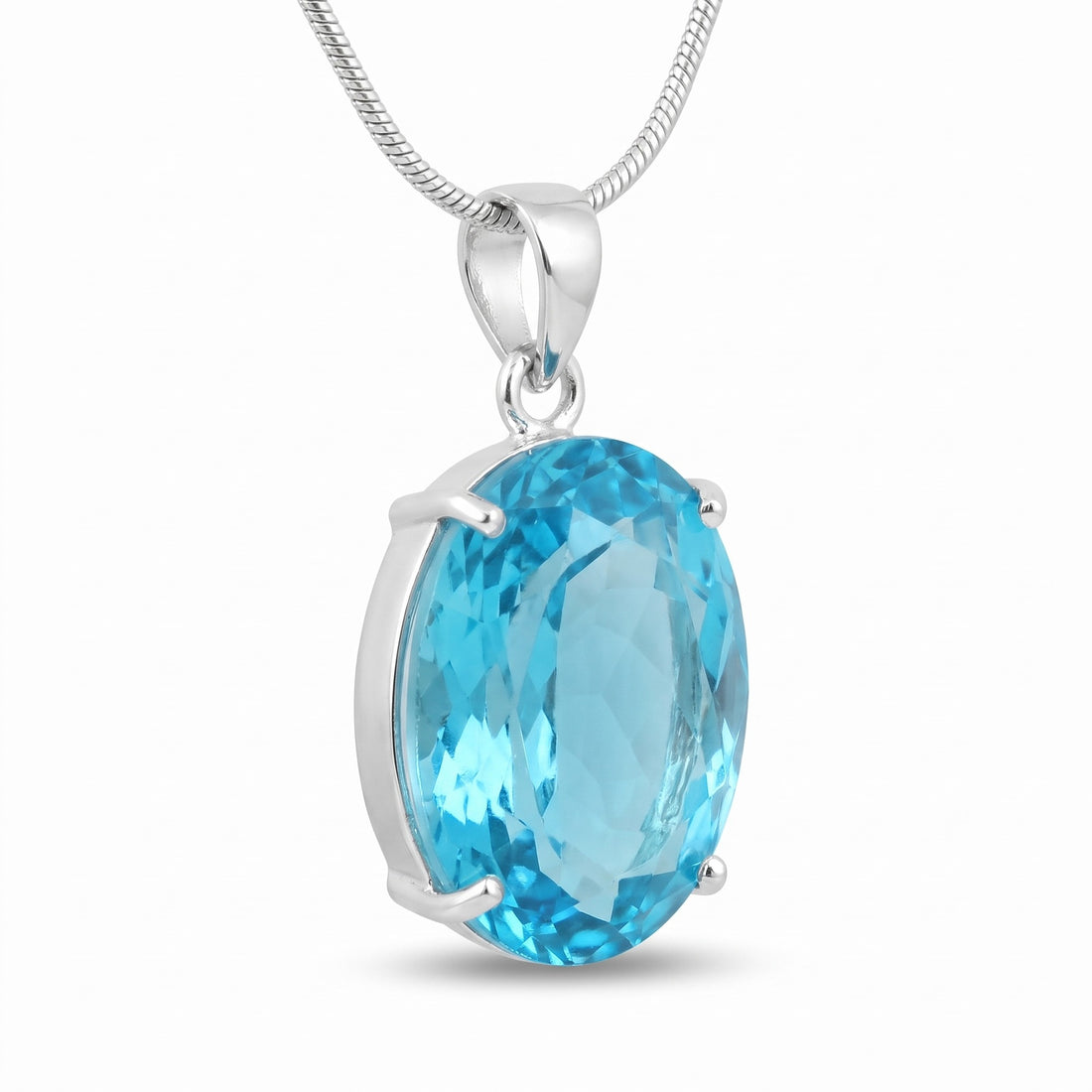 GEMHUB Swiss Blue Topaz Oval 44 Ct lab-grown gemstone pendant side view (AI render)