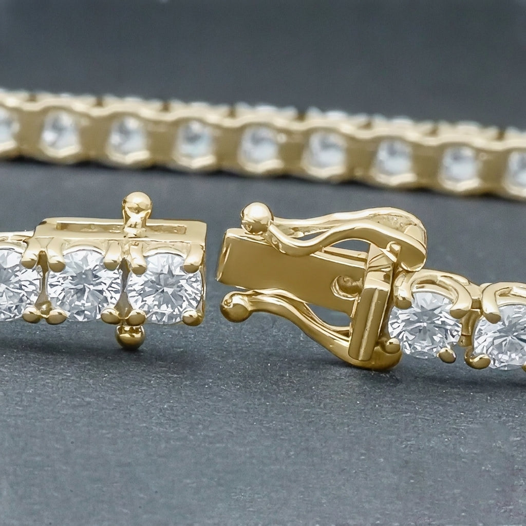 14k Yellow Gold Round Diamond Tennis Bracelet clasp - Image 3 - GEMHUB
