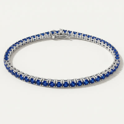 Certified 4.40Ct Round Cut Natural Blue Sapphire Tennis Bracelet 14K Yellow Gold
