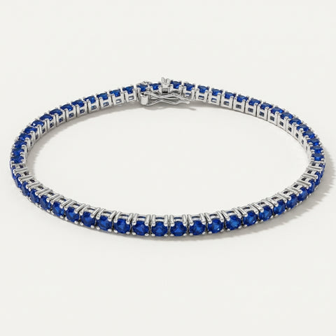 Certified 4.40Ct Round Cut Natural Blue Sapphire Tennis Bracelet 14K Gold