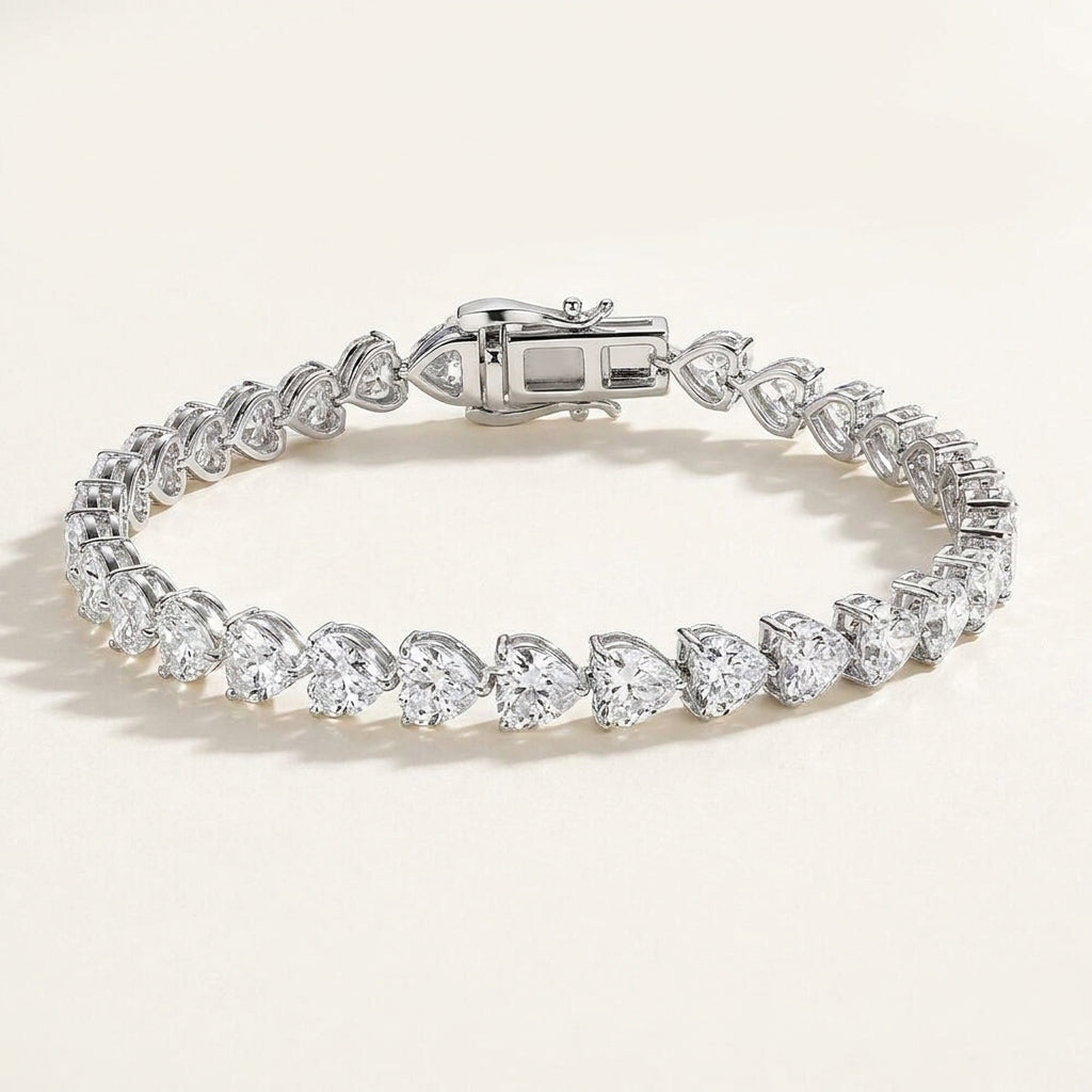 Heart Shape Diamond Tennis Bracelet 14k White Gold
