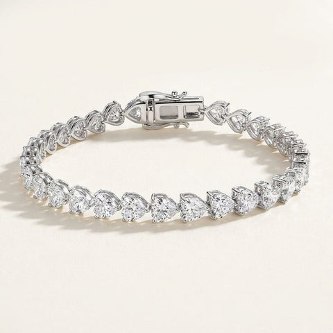 Heart Shape Diamond Tennis Bracelet 14k White Gold