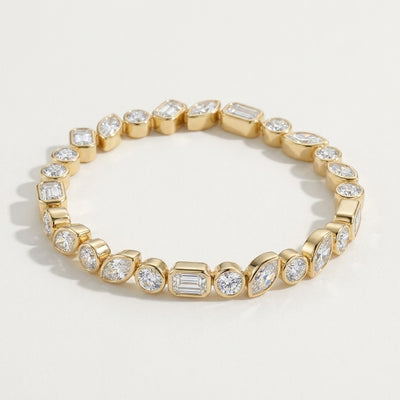 Multi Shapes Lab-Grown/CVD Diamond Bezel Set Tennis Bracelet 14k Yellow Gold