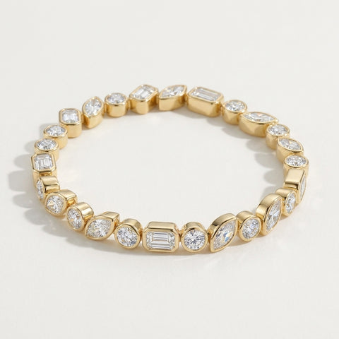 Multi Shapes Lab-Grown/CVD Diamond Bezel Set Tennis Bracelet 14k Yellow Gold