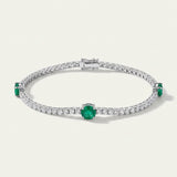 Diamond and Green Emerald Tennis Bracelet 14k Gold