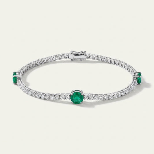 Diamond and Green Emerald Tennis Bracelet 14k Gold