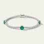 3Ct Round Certified Lab Grown/CVD Diamond & Green Emerald Station Tennis Bracelet 14k Yellow Gold