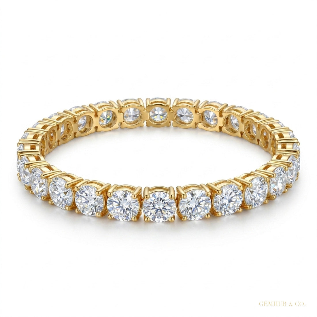 Certify Round Cut Natural Emerald & Diamond Tennis Charm Gift Bracelet 14k Gold – white background main image